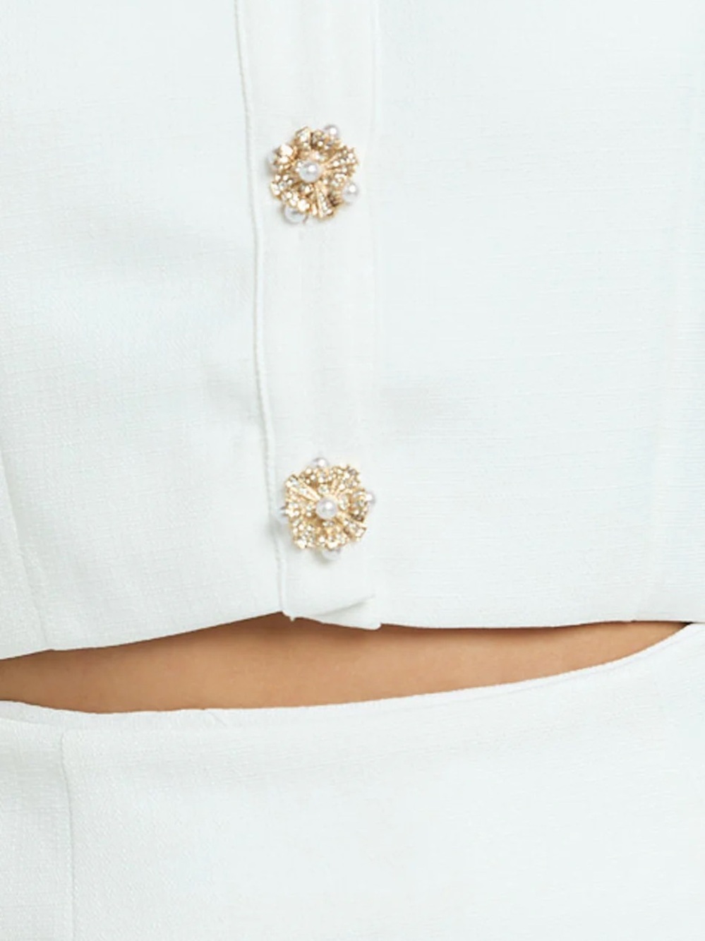 Boucle Cap Sleeve Crop Jacket And Fitted Mini Skirt Set In White - Picture 2 of 6